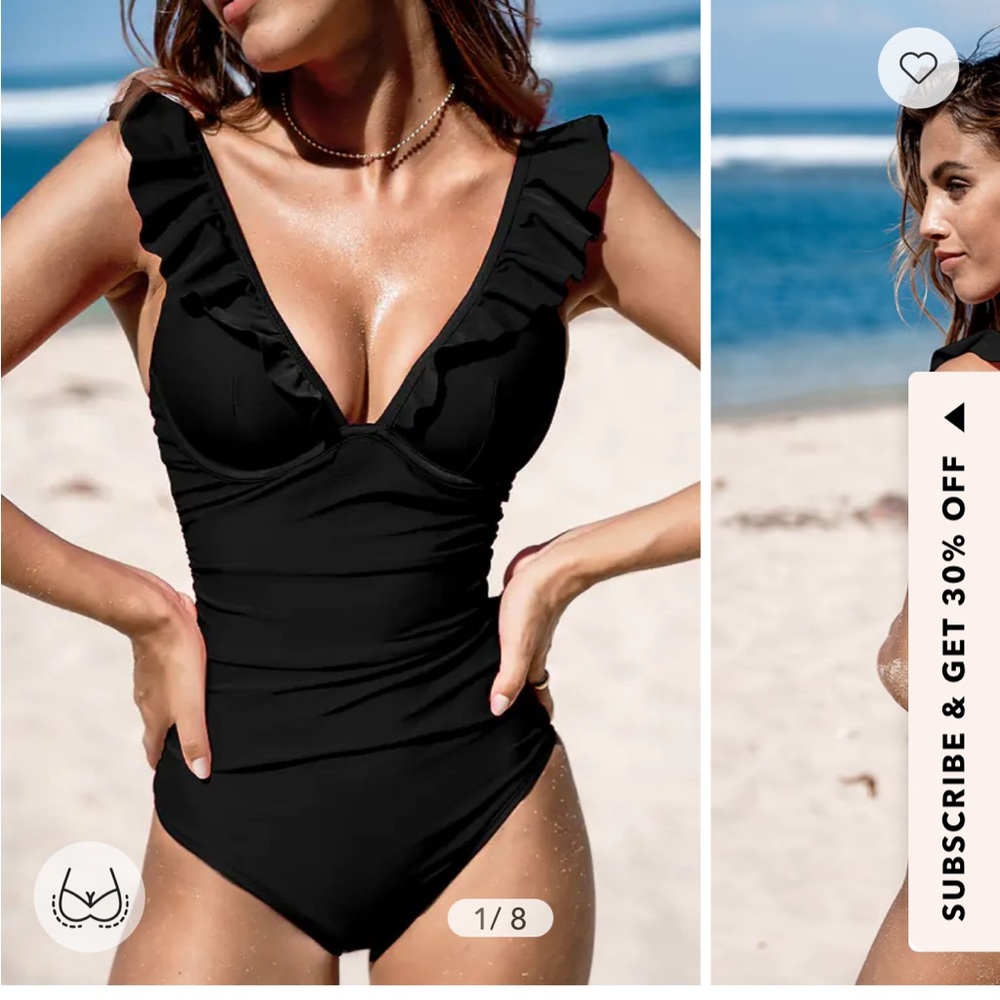 Black Ruffled One Piece Swimsuit